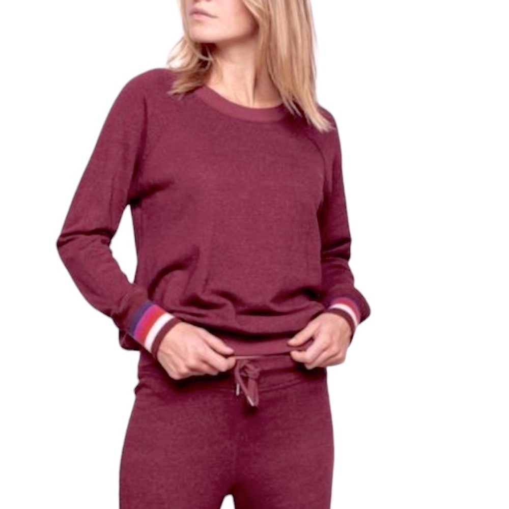 SUNDRY BURGUNDY STRIPES CUFF SWEATER